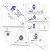 A set of seven clear plastic templates for measuring, labeled with numbers and a hand symbol.