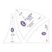 Three curved fabric templates labeled a, b, and c, with measurement markings and a logo, for sewing.