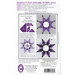 Image of a packaging for Perfect Patchwork Templates featuring five patchwork shapes with assembly instructions and a purple and gray design.