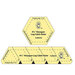 Image of a yellow 4-1/2” hexagon log cabin ruler, featuring two adjustable pieces for quilting.