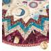 Circular table mat featuring celestial motifs with zigzag borders in vibrant colors and intricate patterns.