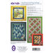 Image of a quilting pattern back cover featuring three colorful quilt designs, instructions, and branding.