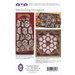 Image of a quilting pattern titled Interlocking Hexagons, featuring a quilt, table runner, and throw design.