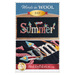 A wool applique that spells Summer with colorful embellishments on a black background.