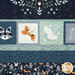 A close up on the panel border, showing various blocks with forest motifs, elements, and stylized illustrations of sleepy and nocturnal animals.