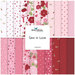 collage fabric pattern of valentines day themed icons and hearts