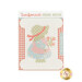 An acrylic binding holder featuring a design with a small girl wearing a sunbonnet and holding flowers.
