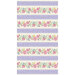 Cream and purple border stripe fabric with rows of butterflies and spring florals.