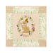 Quilt featuring a brown bunny in a floral wreath, surrounded by patterned borders in soft colors.