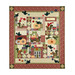 Colorful quilt featuring squirrels, pumpkins, and birds in a patchwork design with autumn themes.