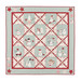 A patterned quilt with alternating blocks featuring snowmen and winter-themed designs in pastel colors.