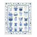 A quilt featuring various blue and white floral baskets and vases arranged in a grid pattern.