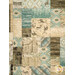 Close up of a quilt featuring a patchwork of muted tones with nature-inspired designs like deer and outdoorsy words.