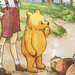 8 inch swatch of panel, with a watercolor illustration of Christopher Robin and Pooh and friends, with cute cutouts at the bottom.