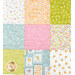 Up-close of the patchwork quilt featuring various patterns in nine squares, including florals and ducks.