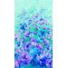 Vibrant watercolor floral design featuring purple and blue flowers on a soft teal background.