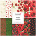 A collection of 12 fabric fat quarters featuring red poppy designs on various backgrounds.