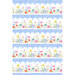 Floral pattern featuring multicolored flowers on a light blue background with scalloped edges.