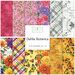 A stacked collage of summer fabrics included in the Dahlia Botanica Fat Quarter Set.