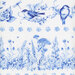 White fabric featuring alternating rows of birds and flowers