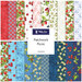 A stacked collage of summer cherry and strawberry fabrics included in the Patchwork Picnic fabric collection.