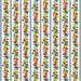 A border stripe print with columns of strawberries, blueberries, and blackberries on vines, separated by thin strips of gingham print.