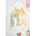 A super close up on a patchwork house, showing fabric print and color details.