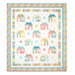 The completed Maisons de Patchwork Quilt colored in bright yellow, pink, and blue fabrics, isolated on a white background.