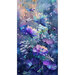 Fabric panel featuring various flowers in shades of purple and blue, with dragonflies hovering amidst a serene, watercolor backdrop.
