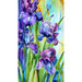 Fabric panel featuring purple watercolor iris flowers and field motif.
