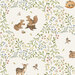 Cream fabric featuring a damask pattern of woodland animals, including squirrels, a deer, a fox, and a rabbit, surrounded by leaves and flowers.