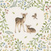 Cream fabric featuring a heart pattern of woodland animals, including squirrels, a deer, a fox, and a rabbit, surrounded by leaves and flowers.