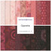 Colorful fabric swatches in varying shades of red and pink, labeled Operetta by Maywood Studio.