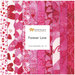 Digital collage of fabrics included in the Forever Love collection with red, pink and white fabrics with a Valentine's Day theme.
