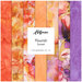 Collage of fabrics in the Flourish Sunset Fat Quarter Set featuring vibrant watercolor florals, butterflies, and coordinating fabrics