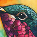 A secondary 8x8 image of the panel showing detail of the hummingbirds face and eye. . 