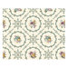 Digital representation of the full repeat of the cream fabric with a teal, purple, and gold floral doily lattice pattern.
