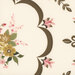 Cream fabric with a brown, blue, pink, and yellow floral doily lattice pattern.