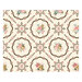 Digital representation of the full repeat of the cream fabric with a brown, blue, pink, and yellow floral doily lattice pattern.