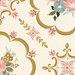 Cream fabric with a gold, pink, and blue floral doily lattice pattern.