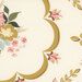 Cream fabric with a gold, pink, and blue floral doily lattice pattern.