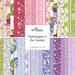 A collage of the pink, green, blue, and purple fabrics featured in the Hydrangeas in the Garden Layer Cake..