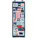 A decorative ladder quilt with patriotic patterns, quotes, and images in red, white, and blue isloated on a white background