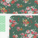 Floral fabric with a dark green background, featuring red, pink, and yellow roses, and polka dot swatches.