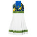 The completed Hanging Towel colored in blue and green fabrics from the Limoncello collection, isolated on a white background.