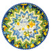 The completed Point of View Folded Star Table Topper colored in yellow, green, and blue fabrics from the Limoncello collection, isolated on a white background.