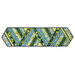 The completed Greased Lightning Table Runner in green, blue, and yellow fabrics from the Limoncello collection, isolated on a white background.