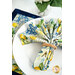 A shot of the cloth napkin staged on a white plate set on a coordinating Limoncello placemat.