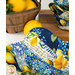 A shot of an empty bowl cozy, demonstrating fabric, piecing, and stitching details.