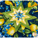 A super close up on the center of the hot pad, demonstrating fabric details on the beautiful folded star center.